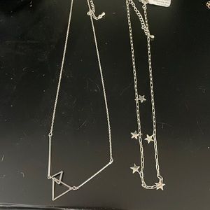2 dainty silver tone necklaces